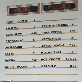 Menu as of February 2025