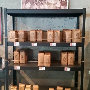 Some of the coffee and tea selections.   the poster.