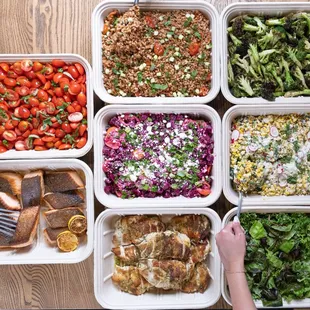 a variety of food in containers