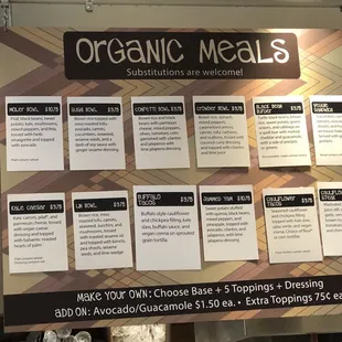 Organic Meal Choices with Full Descriptions!
