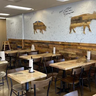 tables and chairs in a restaurant