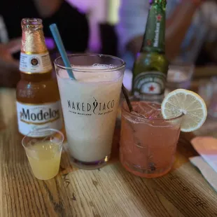 Lots of drinks-Banana daiquiri, blood orange margaritas