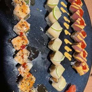 Left to right: Diva roll, Corona roll, Mafia roll. Requested wasabi mayo from all 3 to be on the side