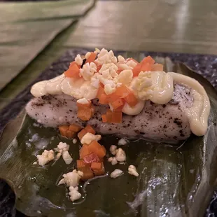 Poached fish with pickles and kewpie