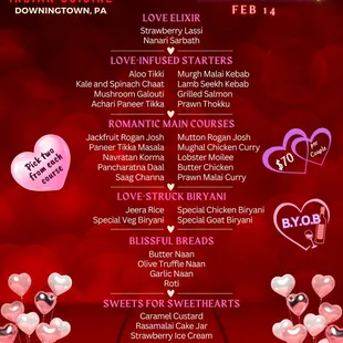 valentine&apos;s day menu