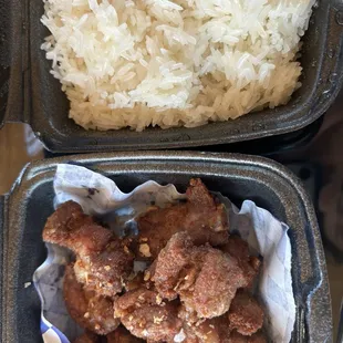 Sticky rice Gadoog Moo Khao Neow crispy pork riblets