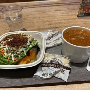 Sweet Potato Bowl and white bean chili soup, pick 2