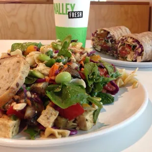 Asian salad and a white collar wrap.