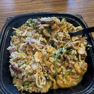 Asian Rice Bowl with shrimp and mushrooms