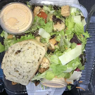 Fields of green salad with blacken chicken n old bay dressing