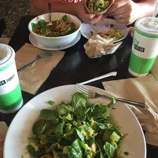 Greens salad with chipotle chicken, Greek falafel wrap and layered soup with chicken