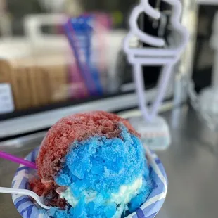 a blue, red and white ice cream