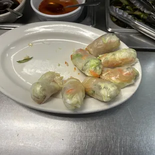 Spring roll at vegetarian buffet.