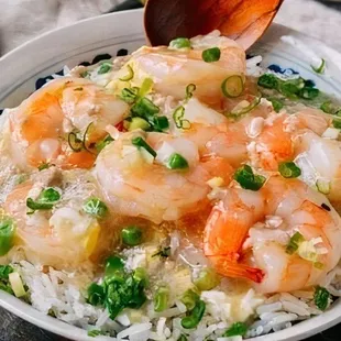 Shrimp in lobster sauce with white Rice