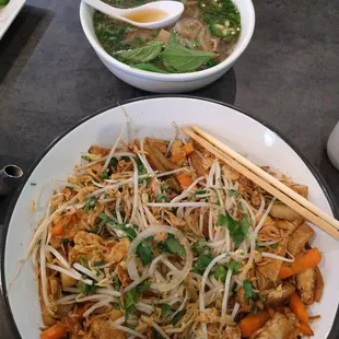 The #31 pho (far) and the vegan stir fry pho (close).