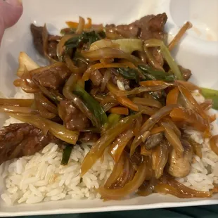 Mongolian beef with steamed rice