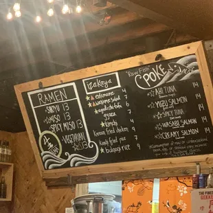a menu on a blackboard