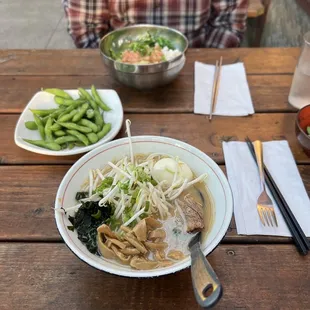 Miso Ramen and Creamy Salmon Poke
