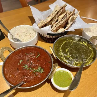 Lamb Rogan Josh; Palak Paneer; Garlic Naan - good! (August, 2024)