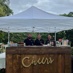 Adam, Rob and Shawn bartending a wedding at Paliku Gardens at Kualoa Ranch in January