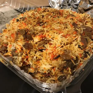 Huge to-go portion of Lamb Biryani! Was incredible!