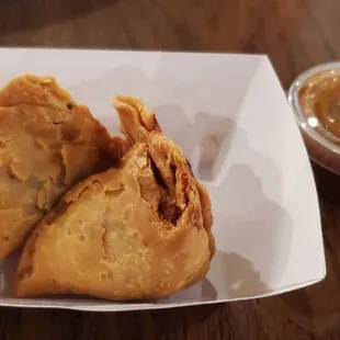 Samosa. Ran out of green dipping sauce.
