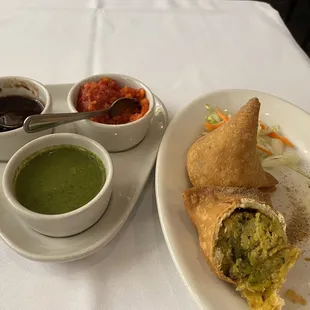 Sauces served w/ samosas (outstanding)
