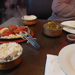 Tandoori chicken and a sautéed spinach dish