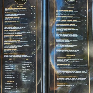 Drinks menu
