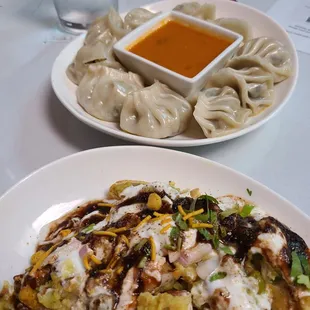 Samosa chat and veg. momos