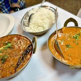 Lamb madras and butter chicken