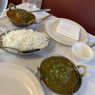 Saag paneer and goat Goat (Lamb) Curry