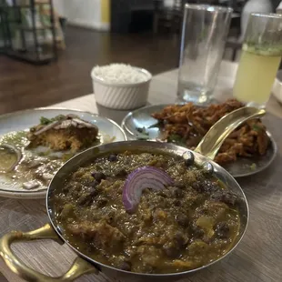 a variety of dishes on a table