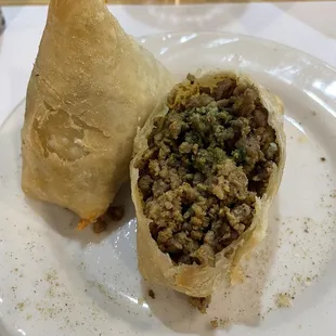 Under fried dry lamb 2 Piece Meat Samosa