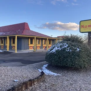 Namaste.  Exterior.  You can see it used to be a Pizza Hut.