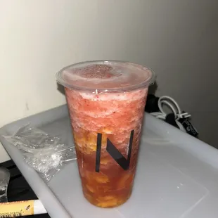 Fresh Strawberry Peach Green Tea slush