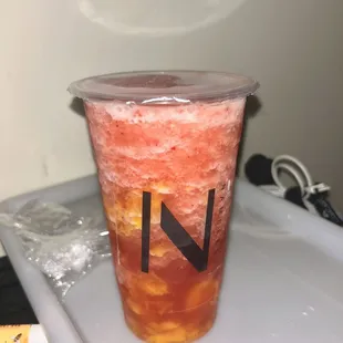Fresh Strawberry Peach Green Tea slush