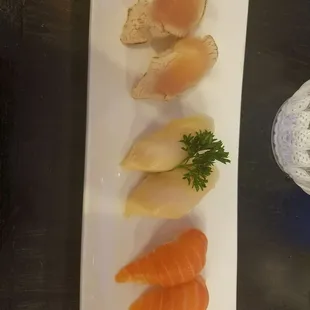 Albacore tuna, white tuna, salmon nigiri