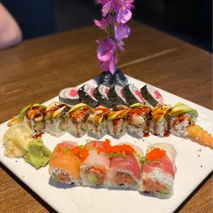 Front: Fireman Roll Middle: Dragon Roll Back: Tuna Roll