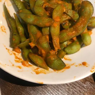 Spicy Butter Garlic Edamame... has a bit of a kick.