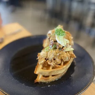 Walnut shrimp waffles