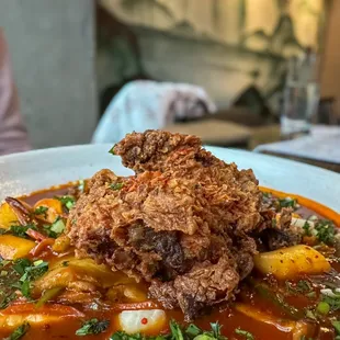 Dukbokki Rice Cakes with Bear Claw Fried Chicken