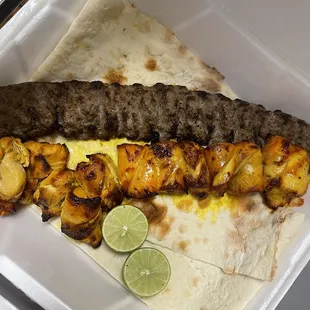 A la carte Luleh Kabob and Chicken Kabob (thigh) served over nice warm bread