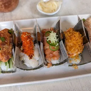 Create Your Own Temaki Set (Spicy Tuna, XO Scallop, Salmon Serrano, Spicy Lobster, Red Crab California)