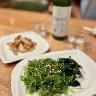 Seaweed salad and complimentary octopus