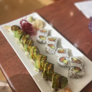 Green Dragon Roll + salmon avocado roll