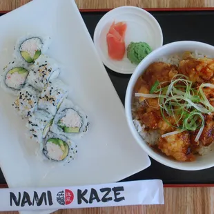 Lunch special spicy crispy chicken &amp; California roll Best deal!