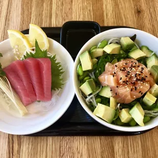 Lunch special tuna sashimi &amp; salmon poke bowl