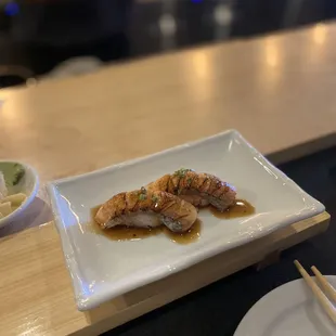 Seared salmon belly