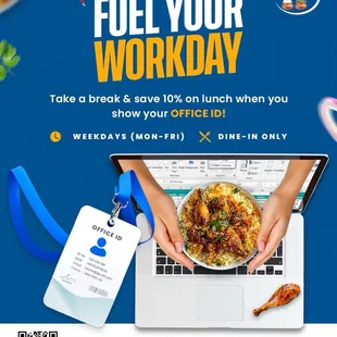 Show your office ID and enjoy 10% off your dine-in order!